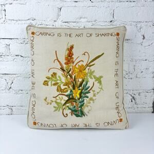 Vintage Embroidered Crewl Caring Is The Art Of Sharing Pillow